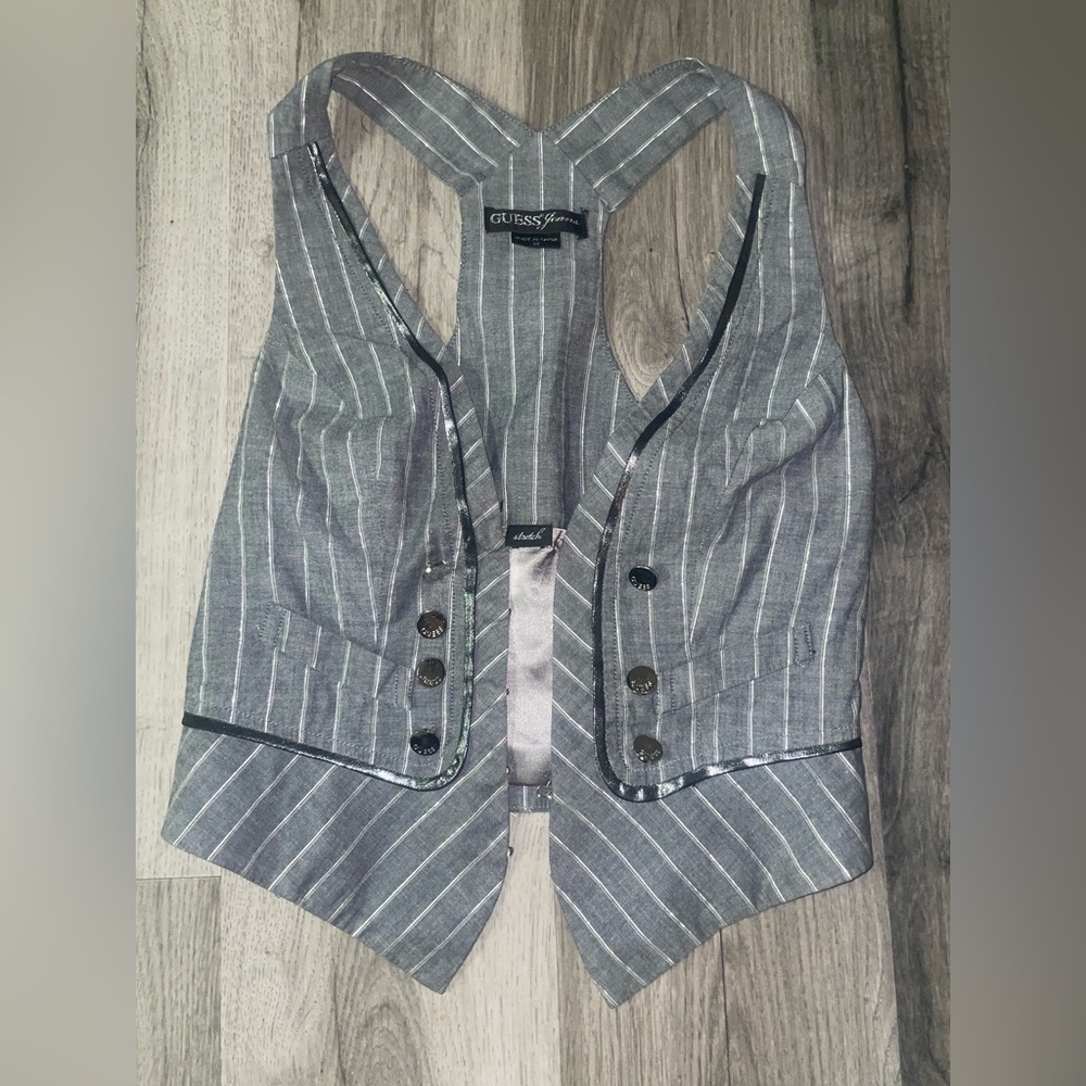 Vintage Y2K Guess Gray Striped Women's Vest